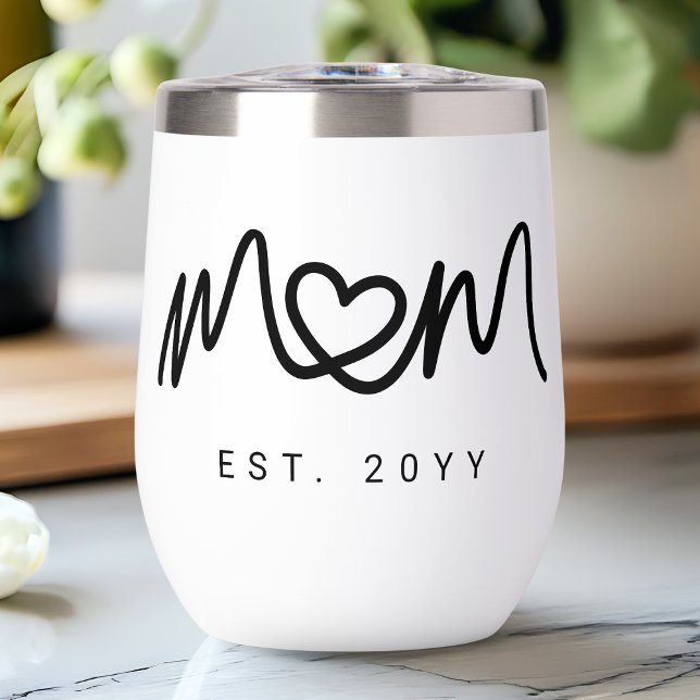 Simple Black Script Heart Mother Mom Established (Simple Black Script Heart Mother Mom Established Thermal Wine Tumbler)