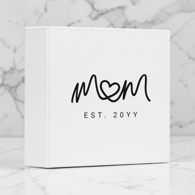 Simple Black Script Heart New Mom Established Binder (Simple Black Script Heart New Mom Established 3 Ring Binder)