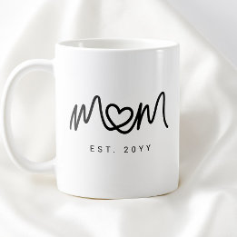 Simple Black Script Heart New Mom Established Est Coffee Mug