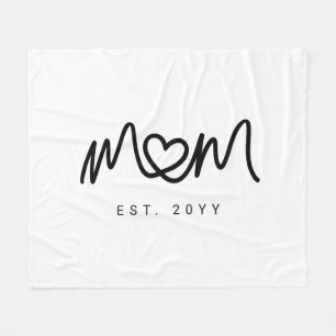 Simple Black Script Heart New Mom Established Fleece Blanket