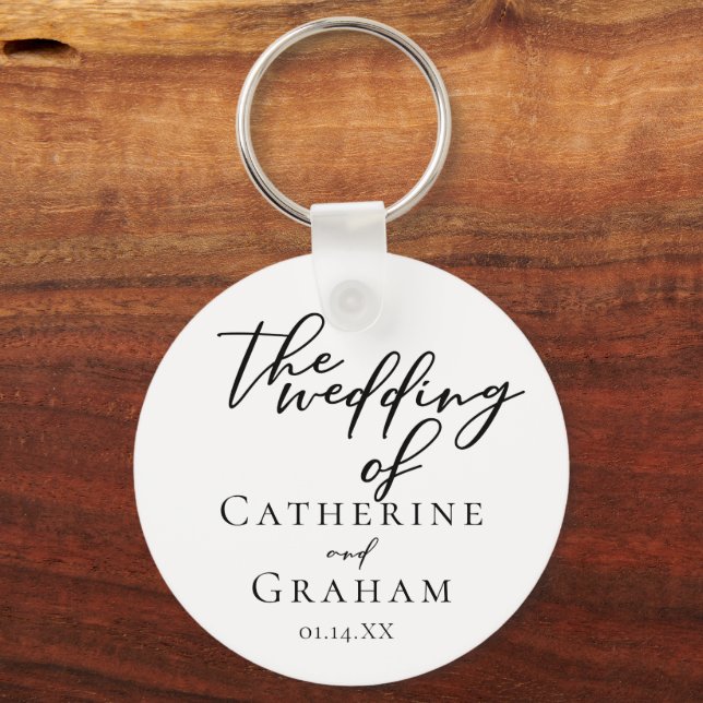 Simple Black Script Modern Formal Wedding Keychain (Front)
