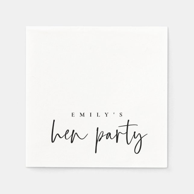 Simple Black Script Name Hen Party Napkins (Front)