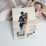 simple black script newlyweds wedding photo thank you card<br><div class="desc">black script text overlay design with modern hand lettering script and a lovely photo of the newlyweds,  the image and text can be personalized.</div>