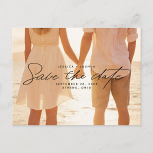 Simple Black Script Overlay Photo Save the Date Postcard