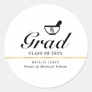 simple black script pharmacy graduation  classic round sticker