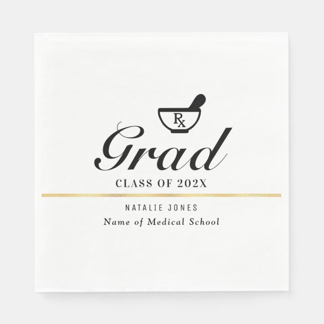 simple black script pharmacy graduation  napkin (Front)