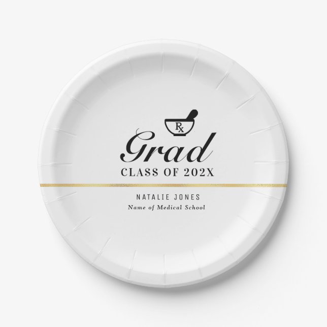 simple black script pharmacy graduation  paper plate (Front)