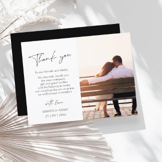 Simple Black Script Photo Wedding Thank You Postcard