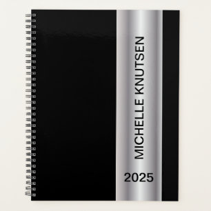 Simple Black Silver Personalized Planner 2025   