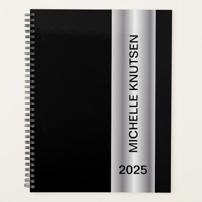 Simple Black Silver Planner personnalisé 2025 (Devant)