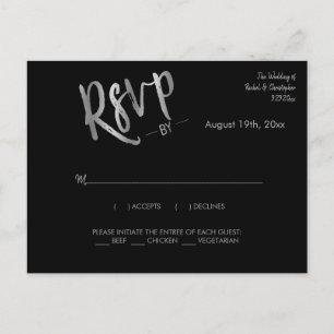 Simple Black Silver Wedding Event Response RSVP Postcard