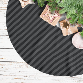 Simple Black & Smoky Black Narrow Diagonal Stripes Brushed Polyester Tree Skirt
