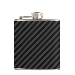 Simple Black & Smoky Black Narrow Diagonal Stripes Hip Flask