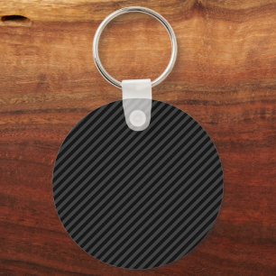 Simple Black & Smoky Black Narrow Diagonal Stripes Keychain