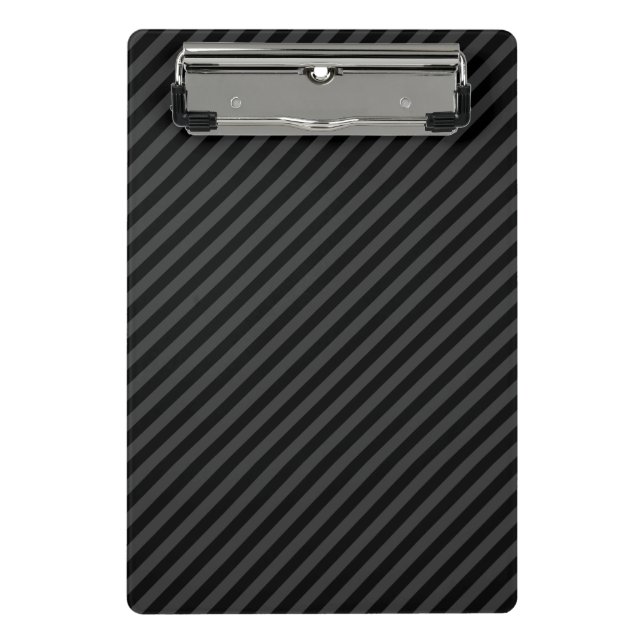 Simple Black & Smoky Black Narrow Diagonal Stripes Mini Clipboard (Front)