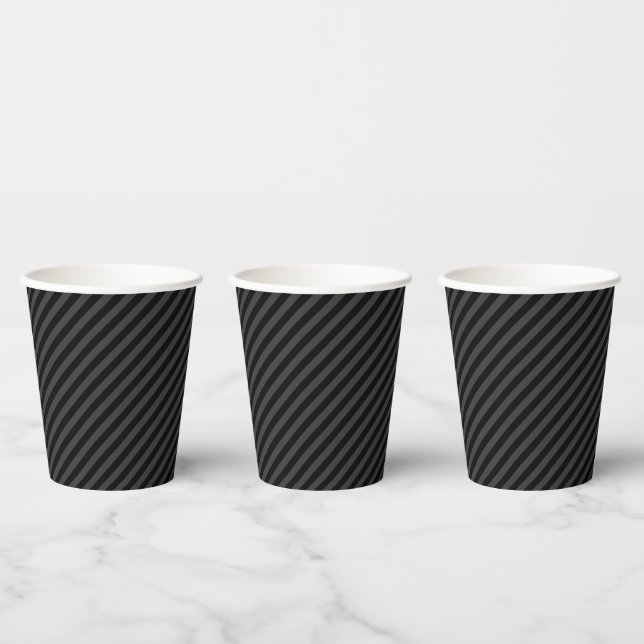 Simple Black & Smoky Black Narrow Diagonal Stripes Paper Cups (Multi)