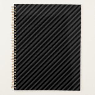 Simple Black & Smoky Black Narrow Diagonal Stripes Planner