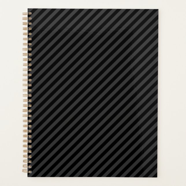Simple Black & Smoky Black Narrow Diagonal Stripes Planner (Front)