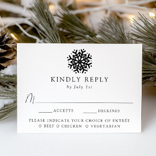 Simple Black Snowflake Meal Choice Wedding RSVP Card