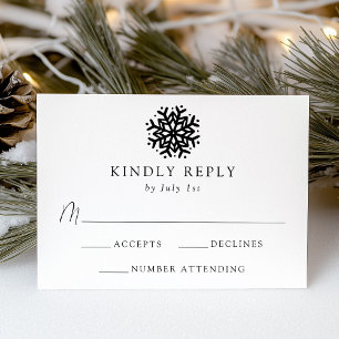 Simple Black Snowflake Wedding RSVP Card