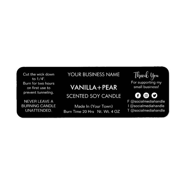 Simple Black Soy Candle Labels (Front)