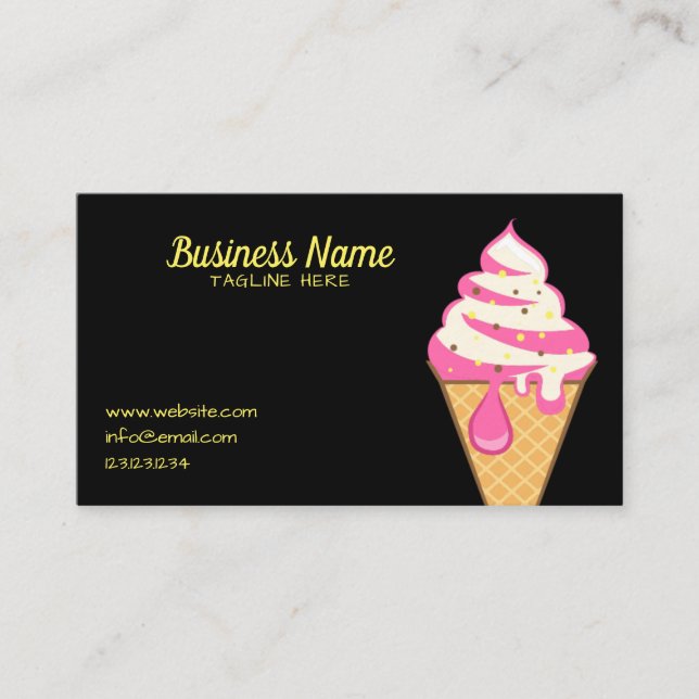 Simple Black Sprinkles Ice Cream Cone Frosting Business Card (Front)