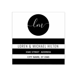 Simple black stripes circle monogram typography rubber stamp