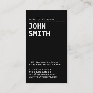 Simple Black Substitute Teacher Business Card