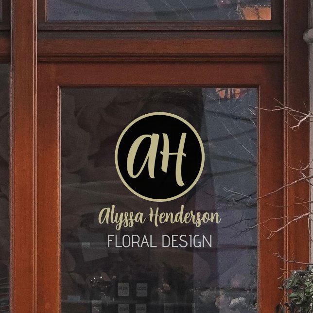 Simple Black & Tan Florist Business Logo & Text Window Cling (Creator Uploaded)