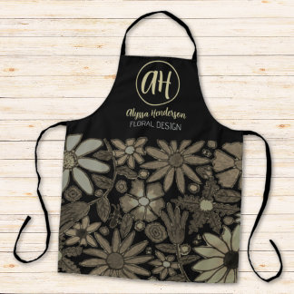 Simple Black & Tan Logo Floral Design Florist Apron