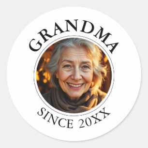Simple Black Text and Photo Grandma Since Classic Round Sticker