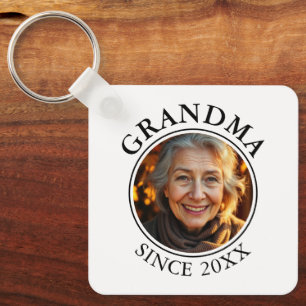 Simple Black Text and Photo Grandma Since Keychain