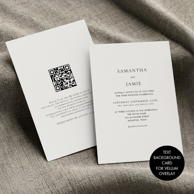 Simple Black Text Background for Vellum Overlay Invitation (Front and back view)