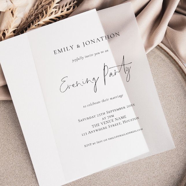 Simple Black Text Overlay Evening Party Wedding Vellum Invitations (Creator Uploaded)