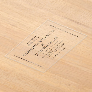 Simple Black Text Wedding  Acrylic Invitations