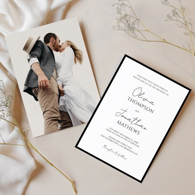 Simple Black Tie White Script Photo Wedding Invitation (Creator Uploaded)