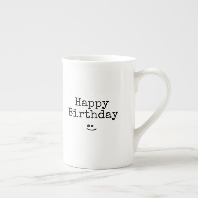 Simple Black Typography Happy Birthday Bone China Mug (Right)