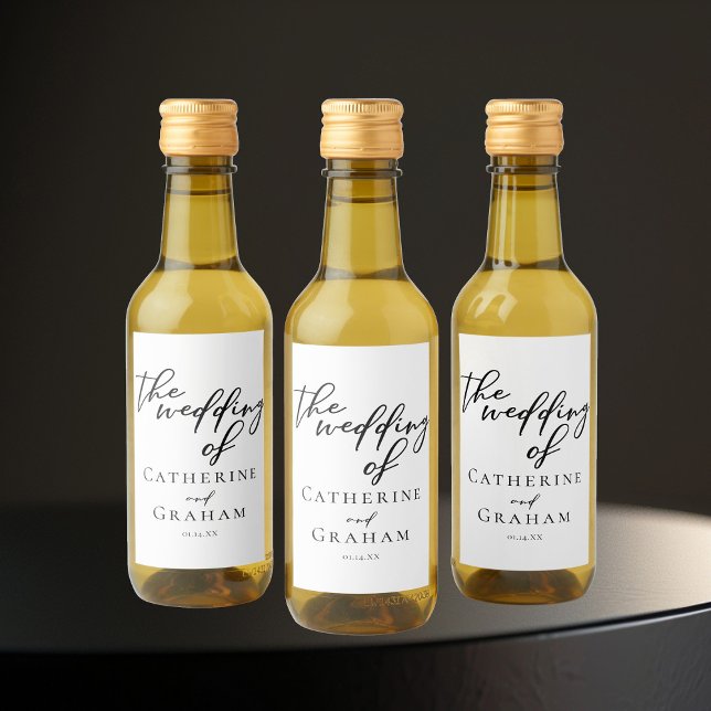 Simple Black Typography Modern Formal Wedding Mini Wine Label (Creator Uploaded)