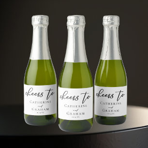 Simple Black Typography Modern Wedding Cheers Mini Sparkling Wine Label