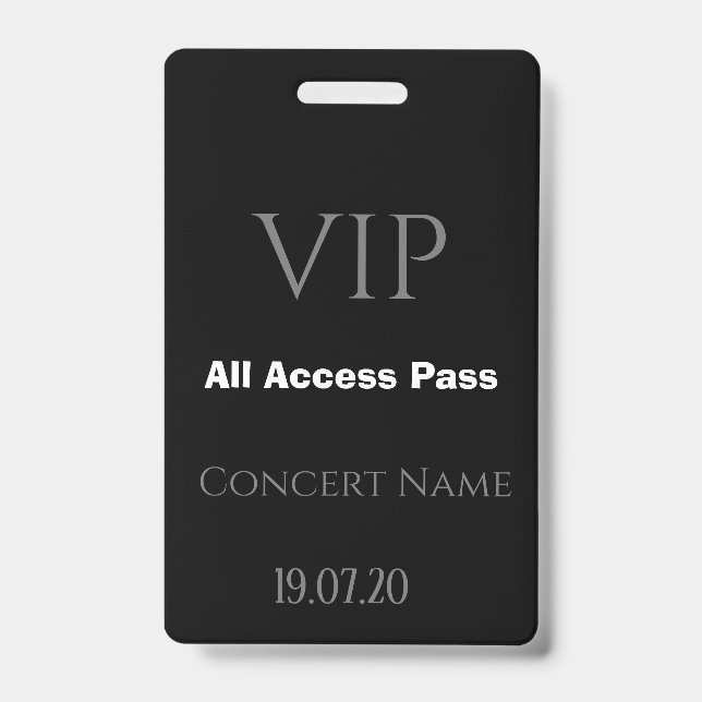 Simple Black VIP All Access Pass Concert Badge (Front)