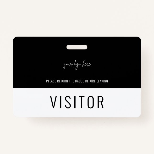 Simple Black Visitor Pass Company Logo Badge (Front)