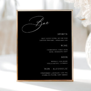 Simple Black Wedding Bar Menu Poster