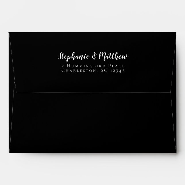 Simple Black Wedding Bride & Groom Return Address Envelope (Back (Top Flap))