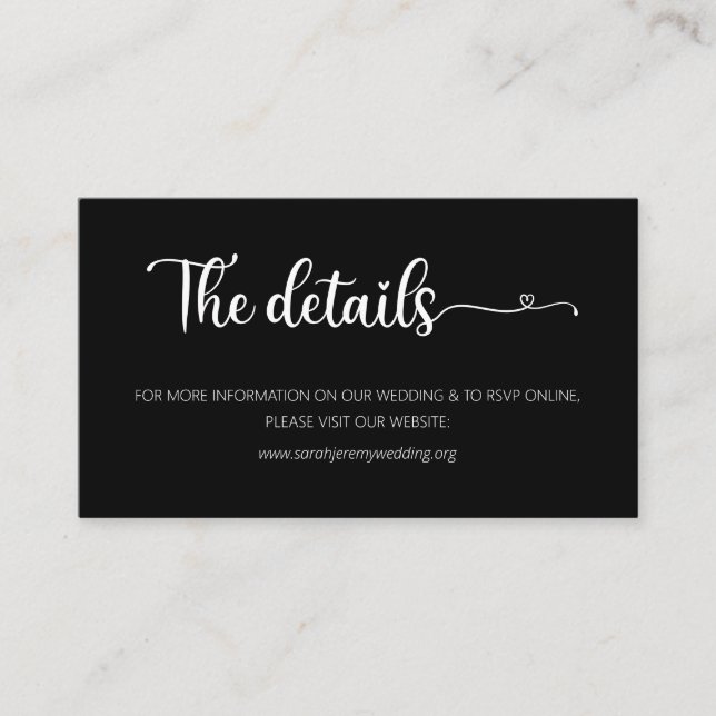 Simple Black Wedding Details Website Enclosure Card (Front)