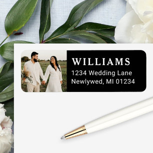 Simple Black Wedding Photo Return Address
