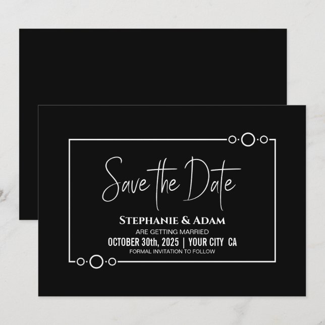Simple Black Wedding Save the Date (Front/Back)