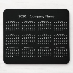 Simple Black White 2020 Calendar Company Name Mouse Pad
