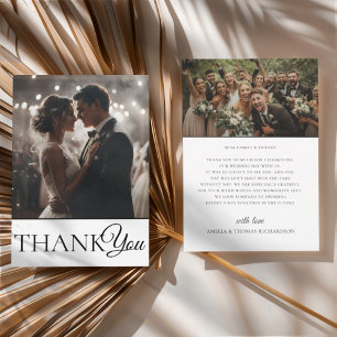 Simple Black & White 2 Photo Wedding Thank you