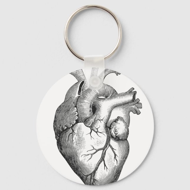 Simple Black White Anatomy Heart Illustration Keychain (Front)