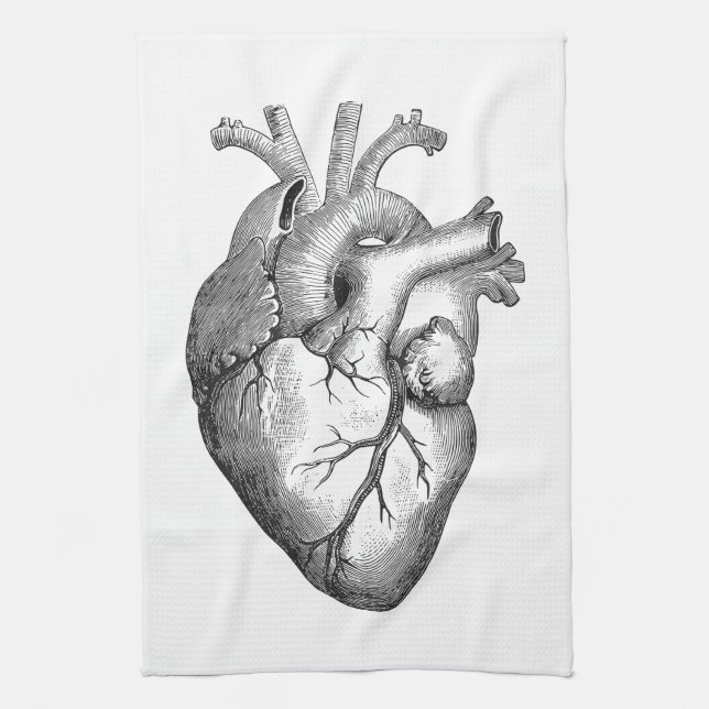Simple Black White Anatomy Heart Illustration Kitchen Towel (Vertical)
